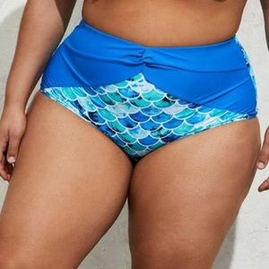 NWOT! TORRID blue front knot mermaid scale bikini swim bottoms, 3X.